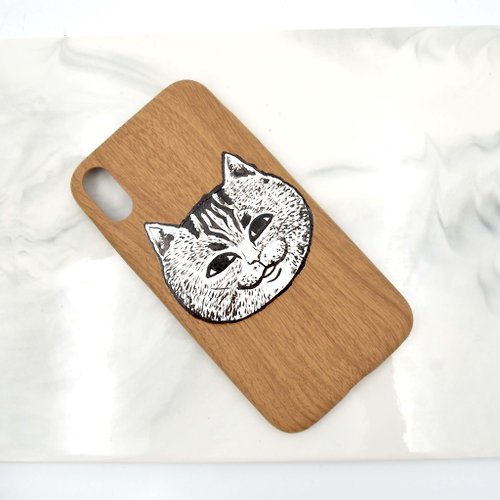 TIMBEE LO shop 手繪貓咪仿木紋iPhone XR 手機殼 只有一個