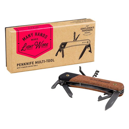 英國True Utility多功能工具 【Gentlemen's Hardware】經典多功能用萬用刀-鈦金屬/木質握把