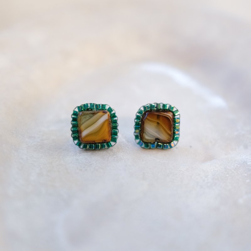 Sunset Glass Gemstone Earrings - ต่างหู - แก้ว สีส้ม