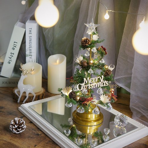 KIRA花藝 水晶LED燈永生花聖誕樹 / 雪松綠 / 聖誕禮物/聖誕節/交換禮物