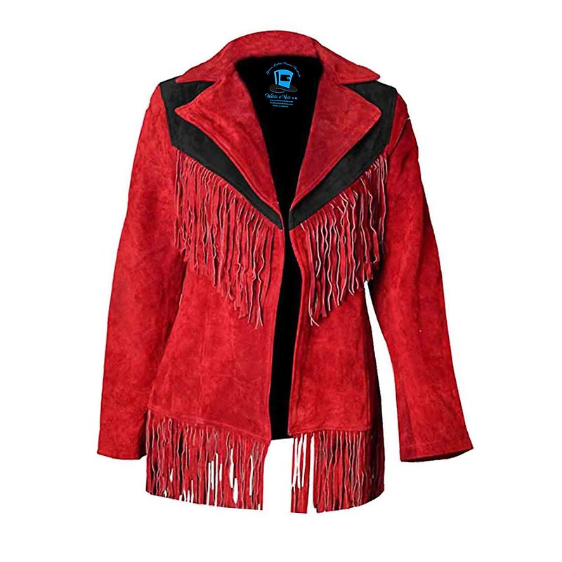 Women Vintage Red Suede Leather Fringe Jacket - Women's Blazers & Trench Coats - Genuine Leather Red