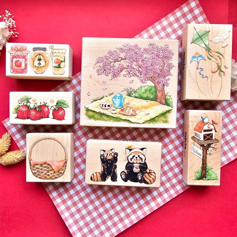 Spring picnic colorful maple stamp - ตราปั๊ม/สแตมป์/หมึก - วัสดุอื่นๆ 