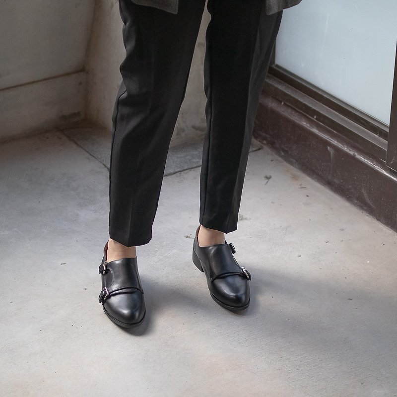 Limited Monk Shoes_Pearl Black 34-43 - รองเท้าอ็อกฟอร์ดผู้หญิง - หนังแท้ สีดำ