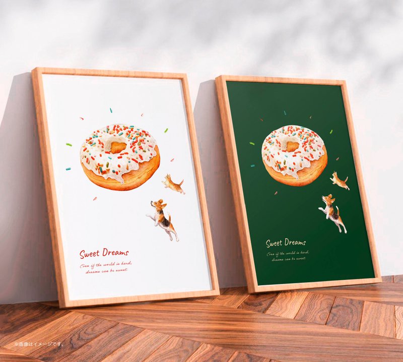 SWEET DREAMS — Dog & Cat with Donuts /Original Poster / A4 or A3 size - 海報/掛畫/掛布 - 塑膠 白色