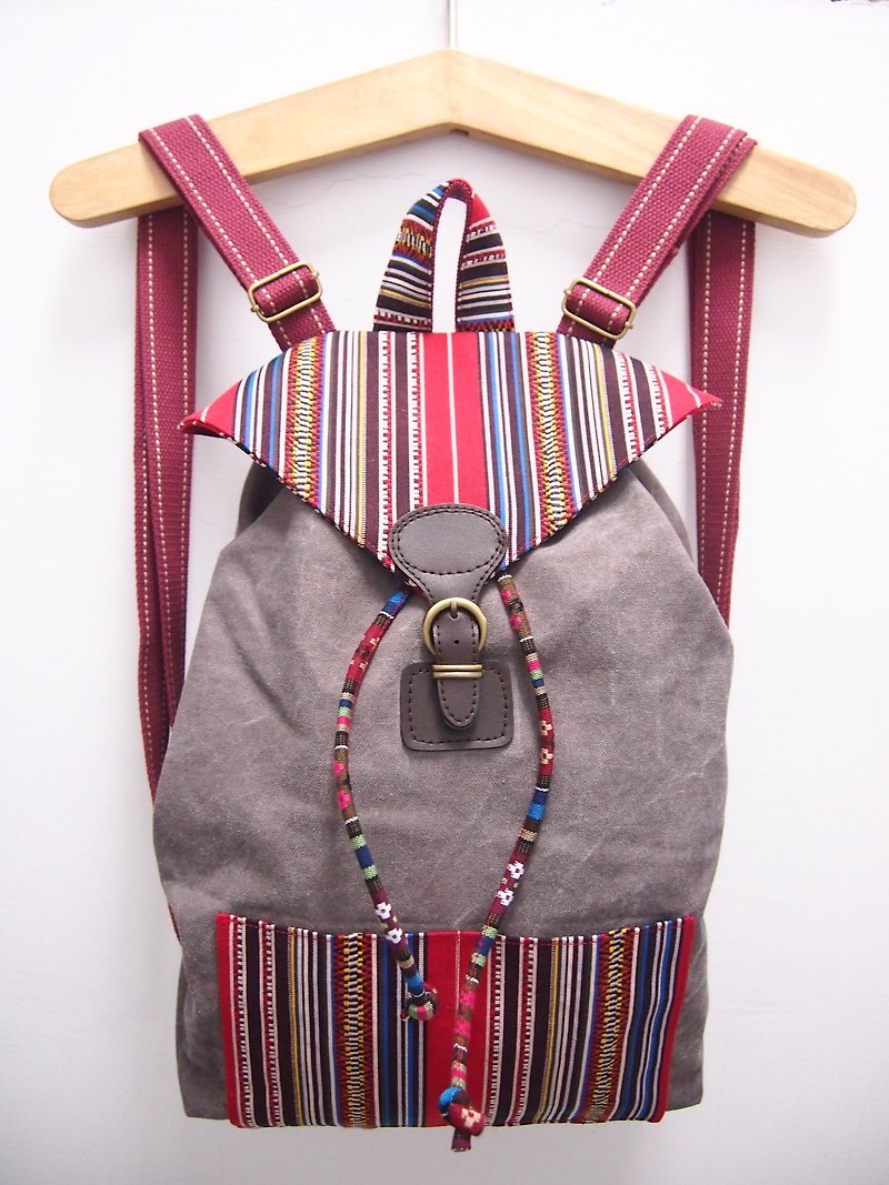[Missbao] Hands on Taiwan's Aboriginal Backpack - กระเป๋าเป้สะพายหลัง - ผ้าฝ้าย/ผ้าลินิน สีแดง