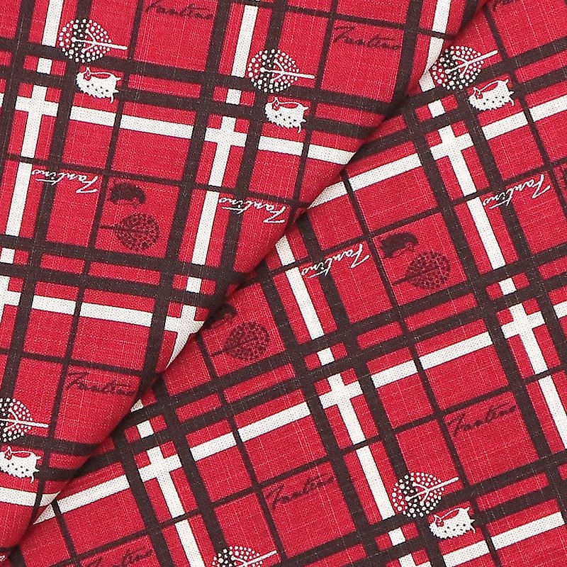 Linen fabric-checkered block-cherry red - เย็บปัก/ถักทอ/ใยขนแกะ - ผ้าฝ้าย/ผ้าลินิน สีแดง