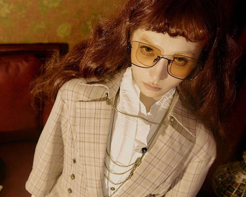 スチームパンク風ブリティッシュレトロ キャメルチェック柄 春秋スーツ ショート丈ジャケット - ブレザー・コート - その他の化学繊維 カーキ