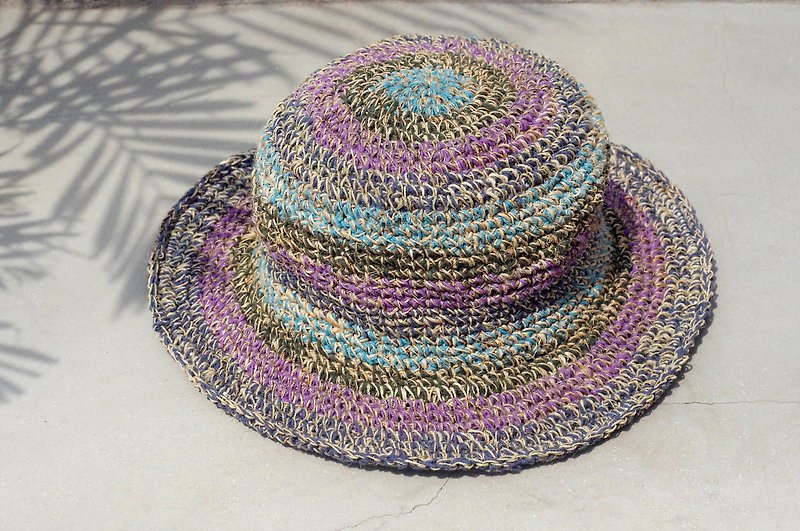 A limited edition of hand-woven cotton cap / knit cap / hat / visor / hat - violet color colorful forest fringe - Hats & Caps - Cotton & Hemp Multicolor