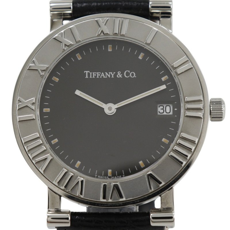 【日本直送】ティファニー TIFFANY&Co. アトラス 腕時計 SS×レザー クオーツ アナログ表示 黒文字盤 メンズ【中古】 - 女錶 - 不鏽鋼 銀色