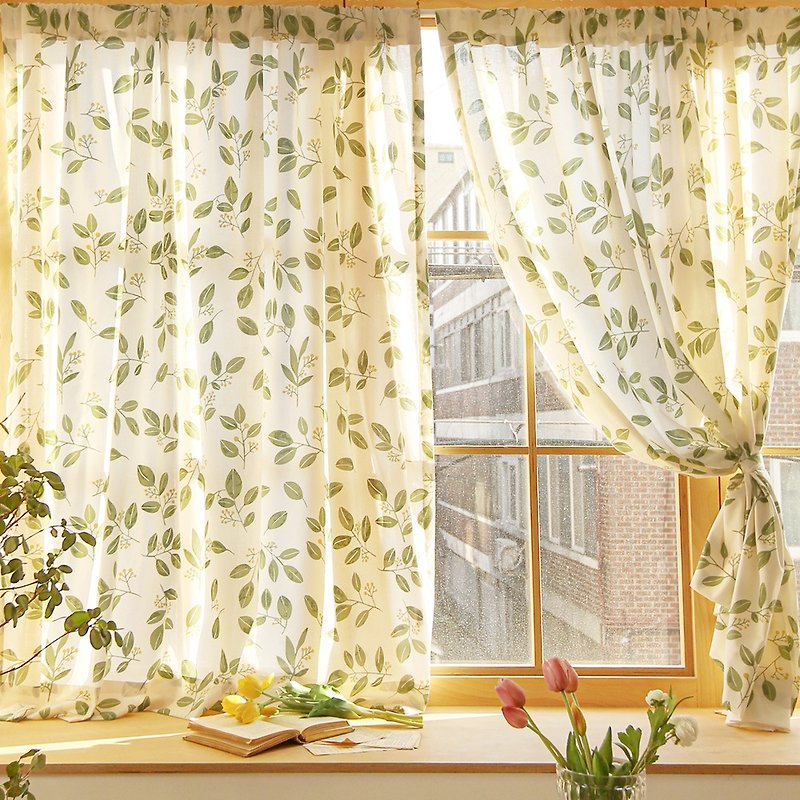 Korean leaf green small fresh pure cotton light-transmitting curtains_Korean curtains and door curtains are in stock and quickly arrived at your door - ม่านและป้ายประตู - เส้นใยสังเคราะห์ 
