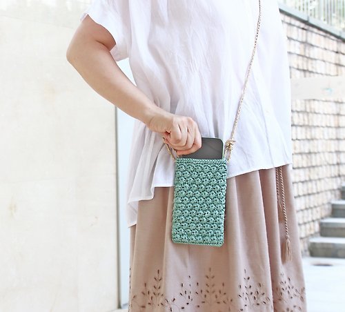 Silent Moment 手機袋 斜孭袋側背包 3色可調長度 日本拉菲草 人手編織 輕盈耐用