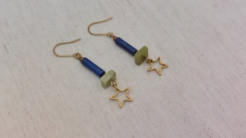 Earth Immortal L'IMMORTEL Shelter Bronze Natural Stone Earrings - ต่างหู - กระจกลาย หลากหลายสี