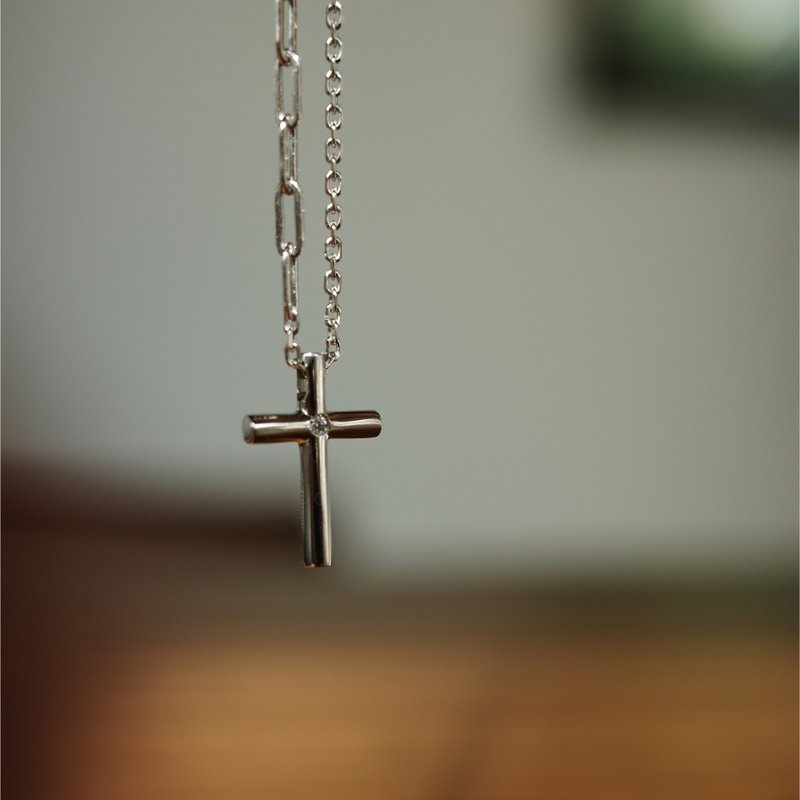 Cross Necklace - 925 Sterling Silver Pendant with Chain - สร้อยคอ - เงิน 