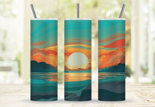 bohoasia Beach Sunrise 20 oz Skinny Tumbler Sublimation Design, Instant Digital Download