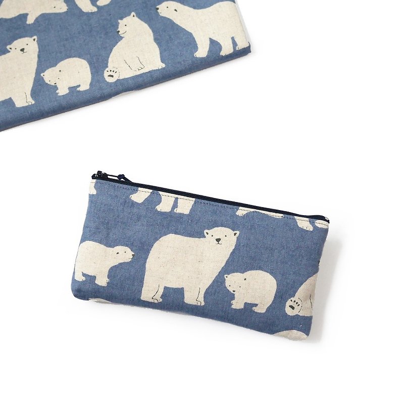 親子北極熊筆袋存褶雜物收納包 - 鉛筆盒/筆袋 - 棉．麻 藍色