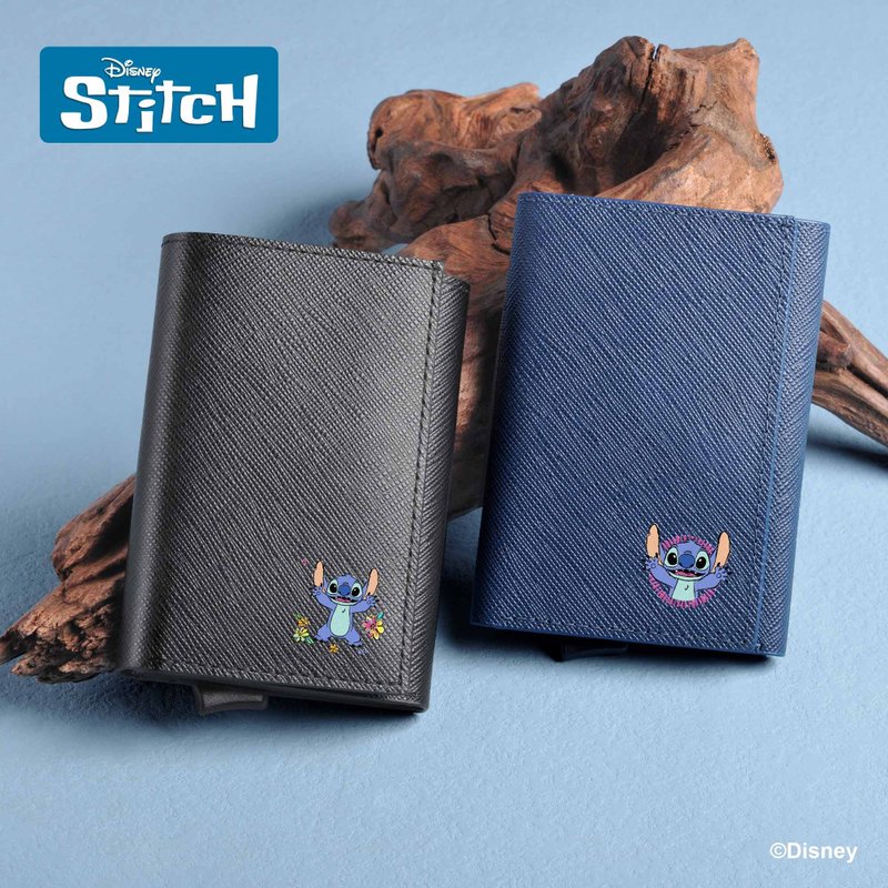 史迪仔  Stitch 客製化刻字 RFID防盜皮革錢包 (2色) - 錢包/皮夾/長短夾 - 真皮 黑色