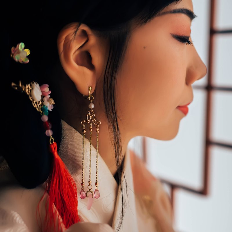 天芳耳環(共8色)- 電視劇(看見緣份的少女)戲劇同款 - 耳環/耳夾/耳骨夾 - 銅/黃銅 綠色