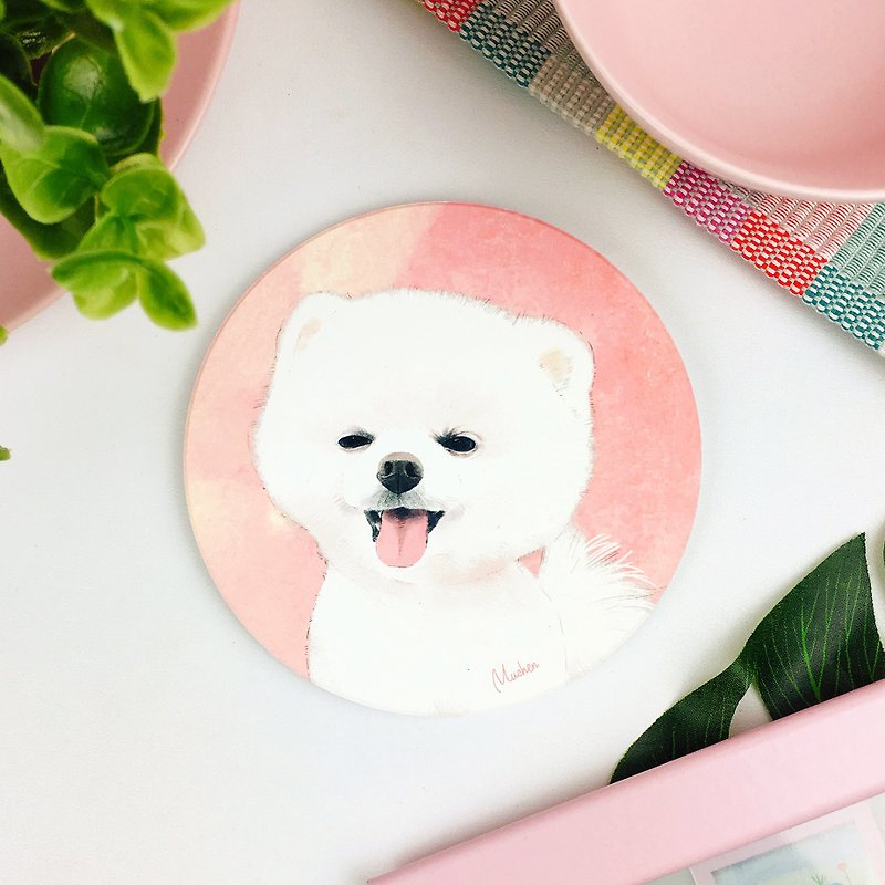 Smile Bomei Style-Round Ceramic Water Coaster/Animal Shiba Inu. Christmas Gift - Coasters - Pottery Red