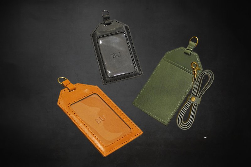 Leather ID holder can be customized with name, double-sided sensor, workplace gift - ที่ใส่บัตรคล้องคอ - หนังแท้ หลากหลายสี