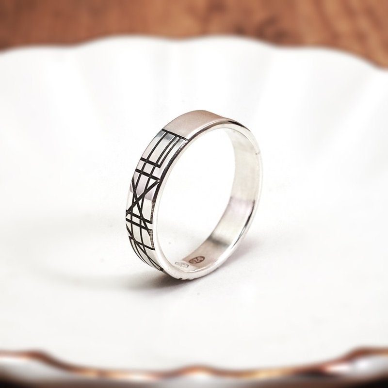 Textured Silver, geometric design, 925 sterling silver ring, men's ring, women's ring, custom-made engraved Silver - General Rings - Sterling Silver Silver