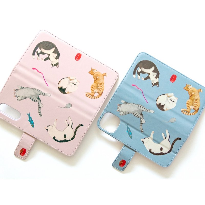 ゴロゴロねこの手帳型スマホケース(受注生産) iPhone17/Air対応 - 手機殼/手機套 - 人造皮革 粉紅色