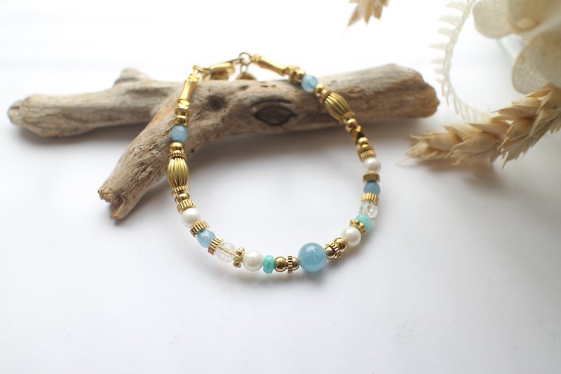 Beautiful summer~natural stones/ brass/ handmade bracelet - Bracelets - Other Metals 