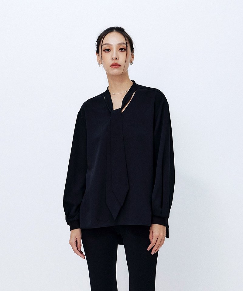 Anti-wrinkle tie-up top - Women's Tops - Other Materials Black