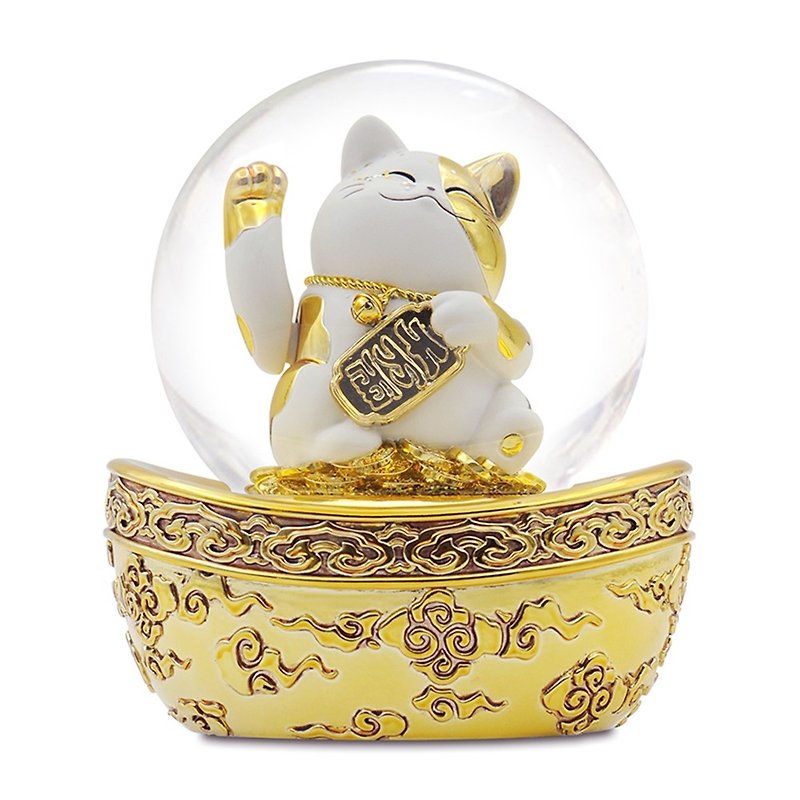 Lucky cat crystal ball music box lucky lucky promotion beckoning ingot auspicious gift - ของวางตกแต่ง - แก้ว 