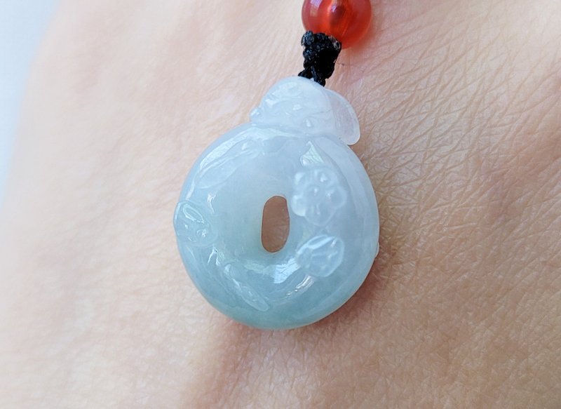 【親翠】天然翡翠 特厚冰趴兔蘿蔔甜甜圈 | 生肖兔 | 特厚雙面雕 - 項鍊 - 玉石 