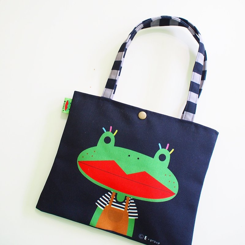 Shoulder bag double-sided design value-for-money discount 500 canvas bag tote bag cat frog - กระเป๋าแมสเซนเจอร์ - ผ้าฝ้าย/ผ้าลินิน สีดำ