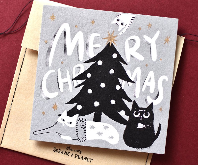 Merry Xmas! 跟我們一起過聖誕節 手工網印/絹印卡片 溫暖灰 - 卡片/明信片 - 紙 灰色
