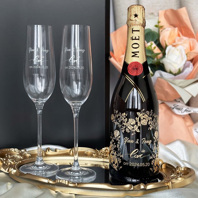 客製化禮物 結婚 週年紀念日禮物|Moët 名字雙杯 禮盒套裝  訂製 - 酒類 - 玻璃 
