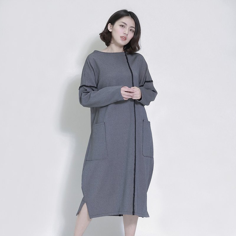 SU：MIはOffshore Offshore Dress_7AF108_Twill Blackを言った - ワンピース - コットン・麻 グレー