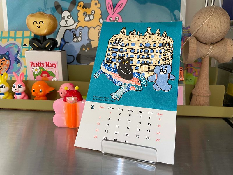 Dumpling Cat FAMILY - 2024 ヨーロッパ旅行カレンダー - カレンダー - 紙 多色