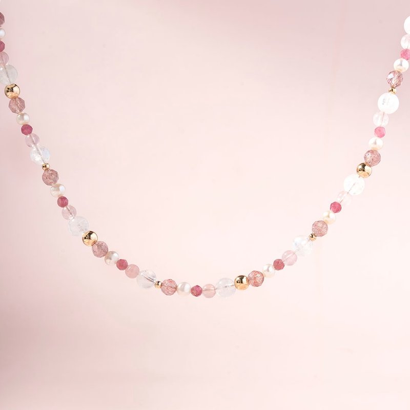 Moonstone Strawberry Quartz Rose Quartz Tourmaline Pearl 14K Gold Filled Choker Necklace Gift - สร้อยติดคอ - คริสตัล สีแดง