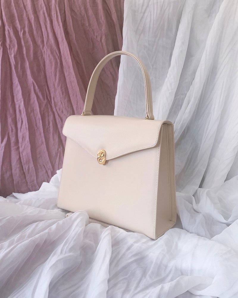 [Secondary Bag Vintage] Kitamura Motomachi Milky Apricot Antique Bag丨Portable - Handbags & Totes - Genuine Leather Khaki