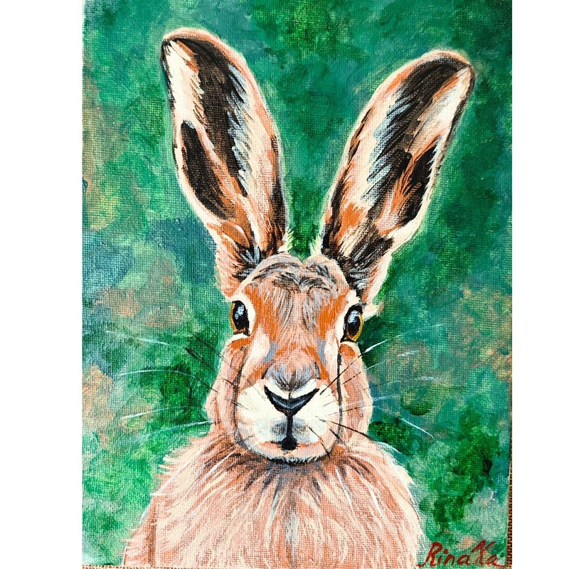 ภาพวาดกระต่ายอะคริลิกต้นฉบับ ภาพศิลปะติดผนังรูปสัตว์ โดย RinaArtSK - ตกแต่งผนัง - วัสดุอื่นๆ หลากหลายสี