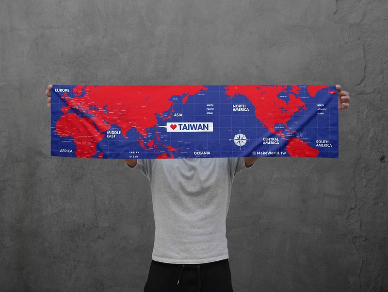 スポーツタオル（レッドとブルー）の世界地図製造を行う - タオル・バスタオル - ポリエステル 