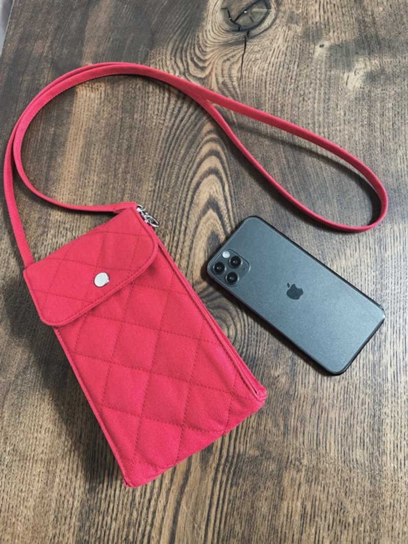 倉敷帆布　キルティング　スマホポシェット　ミニ　ショルダーバッグ　スマホショルダー  レッド - 側背包/斜背包 - 棉．麻 