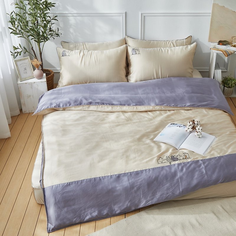 60 Count 100% Tencel- Silver Ion Bed Bag Pillowcase Duvet Set-Small Daily (Embroidery Style) - เครื่องนอน - วัสดุอื่นๆ สีเหลือง