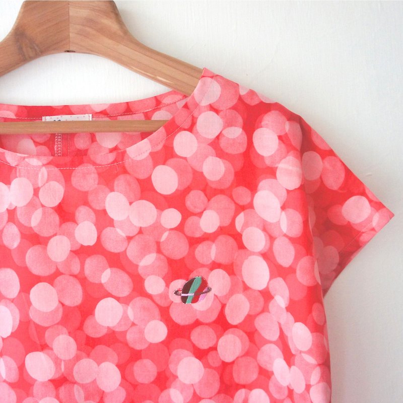 Red Planet Bubble soft cotton / owl short-sleeved shirt - Women's Tops - Cotton & Hemp Red