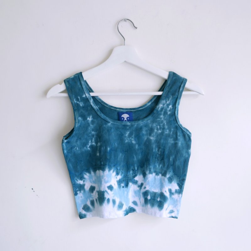 青納戶 手染細肩帶背心/寬肩帶背心 - 女裝 背心 - 棉．麻 綠色