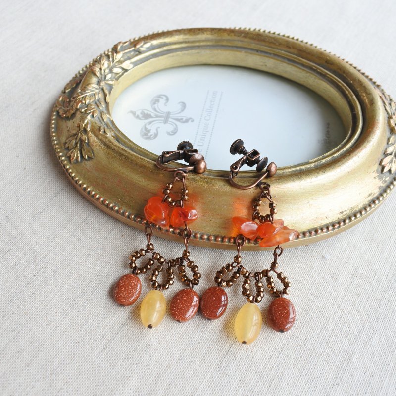 Earrings or clip-on earrings inspired by beautiful autumn leaves - Earrings & Clip-ons - Semi-Precious Stones Orange