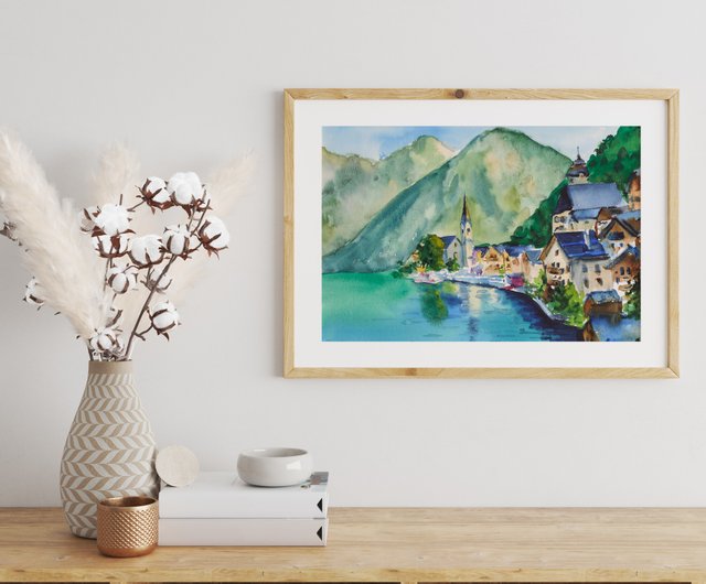 オーストリア 絵画 ザルツブルク オリジナル 水彩画 風景 山のアート