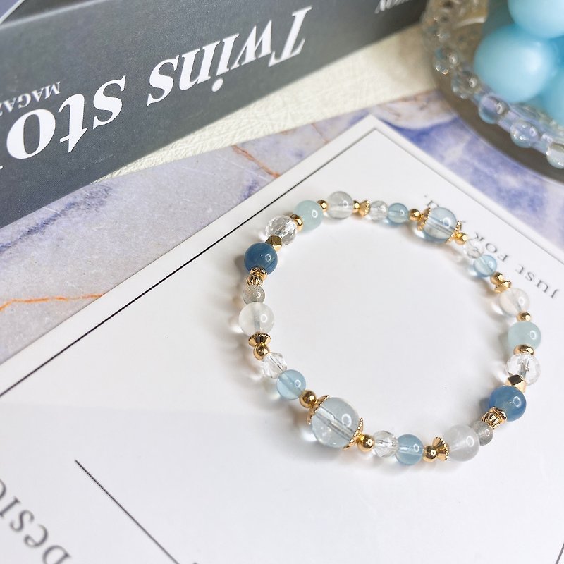 Ripple Aquamarine Stone Blue Moonlight Lime Moonlight White Crystal Elastic Bracelet - Bracelets - Crystal Blue