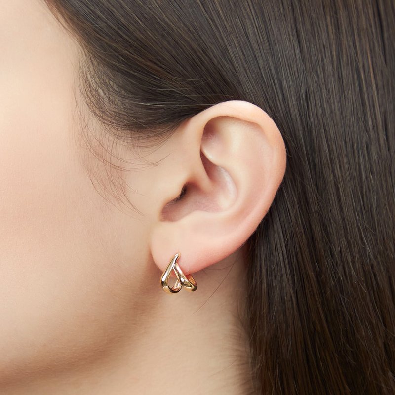 Simple Double Ring Earrings 925 Silver Thick Plated 18K Gold Gemir Earring - ต่างหู - เงินแท้ สีทอง