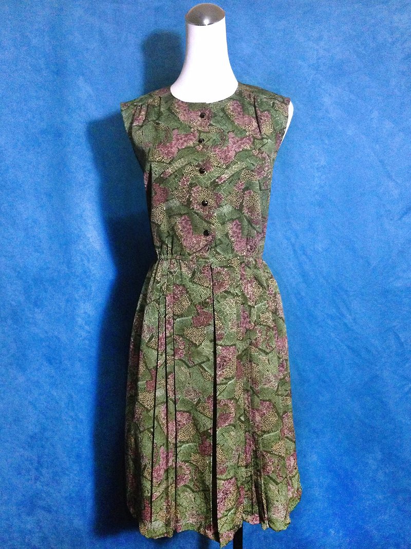 Table tennis ancient [ancient dress / exquisite Japanese weave sleeveless dress] foreign bring back VINTAGE - One Piece Dresses - Polyester Green