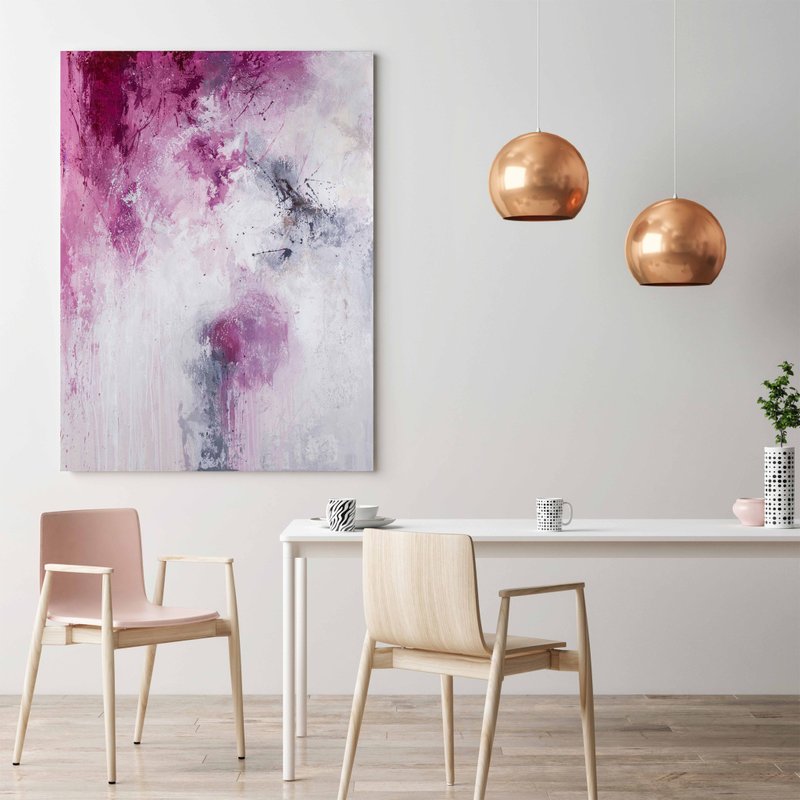 White Purple Painting | White Purple Abstract | White Purple Wall Art | Purple - ตกแต่งผนัง - ผ้าฝ้าย/ผ้าลินิน 