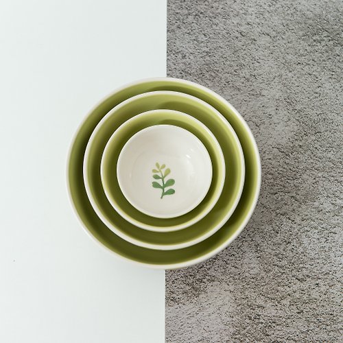 intuchaihouse ceramic bowl,ceramic cup GREEN LEAF/ 4 sizes in total