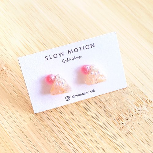 Slow Motion Gift Shop 富士山太陽耳環/耳夾 粉紅 抗過敏醫療鋼